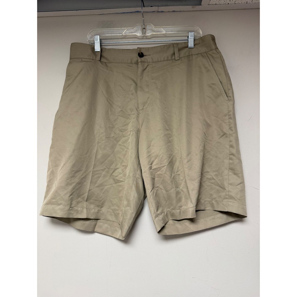 Adidas ClimaLite Golf Shorts Mens 36 Tan Polyester Performance Flat Front